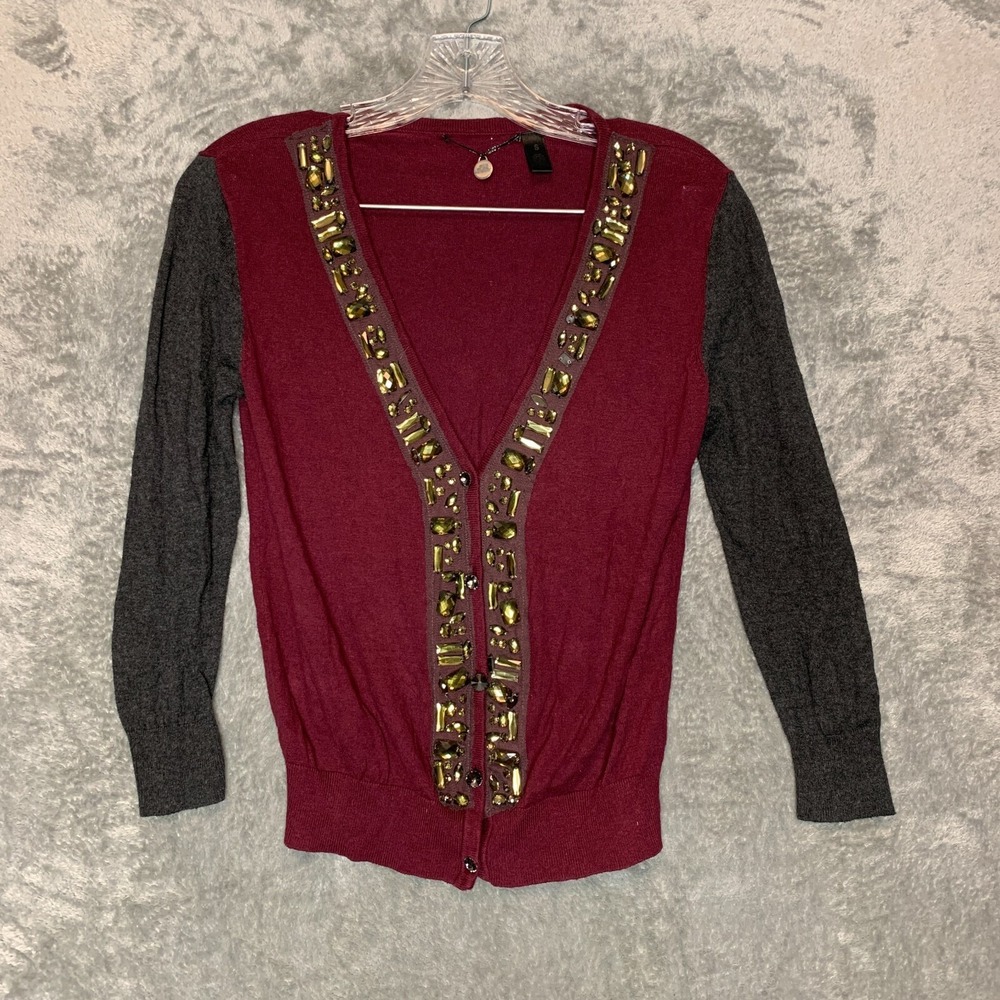 Buckle BKE Women Beaded Office V Neck Button Front Cardigan Sweater S